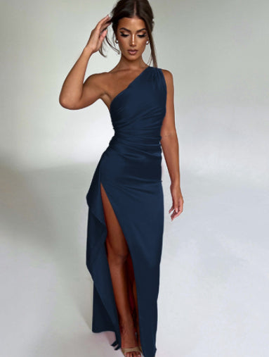 Elegant One-Shoulder Satin Evening Dress