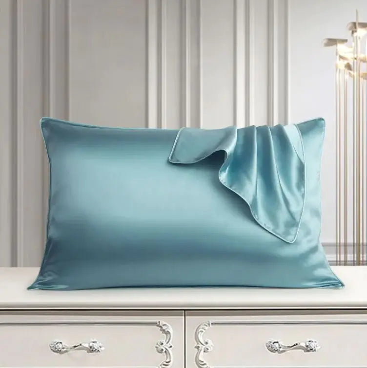 Champagne blue silk pillowcase by Zensation — 22 momme mulberry silk for reducing hair frizz and sleep creases